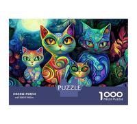 Rompecabezas para Adolescentes De 1000 Piezas Psychedelic Cats Art Print Rompecabezas para Adultos Juegos Relajantes Regalos para Mujeres Ayuda A Ejercitar El Cerebro 70x50cm/1000pcs