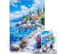 Rompecabezas para Adolescentes de 1000 Piezas Pueblo costero mediterráneo Rompecabezas Decoración de Pared cumpleaños y Navidad 52x38cm