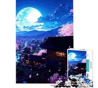Rompecabezas para Adolescentes de 1000 Piezas Pueblo japonés bajo la luz de la Luna Juguetes educativos Juego Imposible Corte de precisión Regalos de Amigo Invisible (Tamaño 75x50cm)