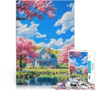 Rompecabezas para Adolescentes de 1000 Piezas Pueblo japonés de Sakura Juguetes de Juego desafiantes Mejorar el Amor Entre Parejas 75x50cm