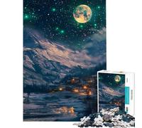 Rompecabezas para Adolescentes de 1000 Piezas Pueblo nevado bajo un Cielo Estrellado Rompecabezas DIY Juguetes Regalo de cumpleaños (tamaño 50x75cm)