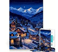Rompecabezas para Adolescentes de 1000 Piezas Pueblo nevado de los Alpes suizos Piezas de Corte preciso diversión para Resolver Problemas Momentos de Relax y diversión decoración navideña (38x26cm)