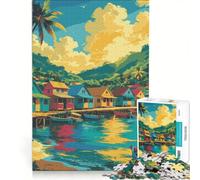 Rompecabezas para Adolescentes de 1000 Piezas: Pueblo Tropical Colorido Junto al Agua Juego práctico para divertirse en Familia Toda la Familia 50x75cm