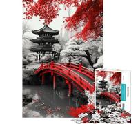 Rompecabezas para Adolescentes de 1000 Piezas Puente Rojo Japonés Rompecabezas de Otoño para Adultos Juegos Familiares Desafío Difícil Actividades Divertidas en Casa (Tamaño 50x75cm)