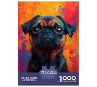 Rompecabezas Para Adolescentes De 1000 Piezas Pug Portrait with Colorful Splashes Animal Dog Pet Portrait Pop Art Style Rompecabezas Para Adultos Juego De Ingenio Decoración De Pared Regalos Para Redu