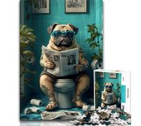 Rompecabezas para Adolescentes de 1000 Piezas: Pug Sentado en el Inodoro Juego Educativo Familiar, decoración de Pared, cumpleaños y Navidad (75x50cm)