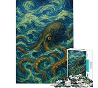 Rompecabezas para Adolescentes de 1000 Piezas Pulpo en un océano agitado Rompecabezas de precisión para Adolescentes Juego de ingenio para la interacción Entre Padres e Hijos 38x26cm