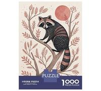 Rompecabezas para Adolescentes De 1000 Piezas Raccoon in A Tree with Red Moon Rompecabezas Juguete Decoración De Pared Vacaciones En Casa Matar El Tiempo Desafío Educativo 70x50cm/1000pcs