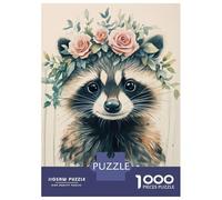 Rompecabezas para Adolescentes De 1000 Piezas Raccoon with Flower Crown Rompecabezas para Adultos Juegos Relajantes Regalos para Mujeres Ayuda A Ejercitar El Cerebro 52x38cm/1000pcs