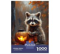 Rompecabezas para Adolescentes De 1000 Piezas Raccoon with Halloween Pumpkin Rompecabezas para Adolescentes Juegos Relajantes para La Diversión Familiar Juego Desafiante Regalos 38x26cm/1000pcs