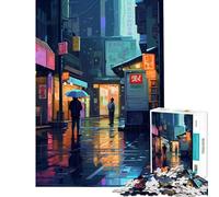Rompecabezas para Adolescentes de 1000 Piezas Rain City Pixel bit Art Juego práctico Juguetes educativos Ideas de Regalos desafío difícil (tamaño 75x50cm)