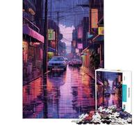 Rompecabezas para Adolescentes de 1000 Piezas Rain City Pixel bit Art Rompecabezas para Adolescentes Juego práctico decoración de Pared difícil y desafiante (tamaño 50x75cm)