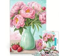 Rompecabezas para Adolescentes de 1000 Piezas Ramo de peonías Rosas con Fresas Frescas diseño Floral Elegante Ideal para Decorar la Pared Un Juego desafiante y entretenido Regalar