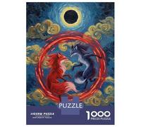 Rompecabezas para Adolescentes De 1000 Piezas Red and Blue Foxes Under Eclipse Rompecabezas para Adultos Juguete Decoración De Pared Carrera De Velocidad Manual Desafío Educativo 70x50cm/1000pcs