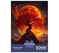 Rompecabezas para Adolescentes De 1000 Piezas Red Tree Under Fiery Moon Rompecabezas para Adultos Juego Familiar Alivia El Estrés Interacción Entre Padres E Hijos 38x26cm/1000pcs