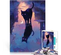 Rompecabezas para Adolescentes de 1000 Piezas Reflejo del Gato Negro Juego de Preguntas con Piezas de Formas aleatorias Que se entrelazan Completamente 38x26cm