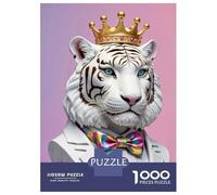 Rompecabezas para Adolescentes De 1000 Piezas Regal White Tiger Bust with Crown Rompecabezas para Adolescentes Juegos Relajantes Alivia El Estrés 38x26cm/1000pcs