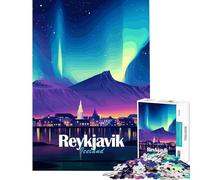 Rompecabezas para Adolescentes de 1000 Piezas Reikiavik Islandia Aurora Boreal Paisaje Nocturno Juguetes educativos Juego Familiar para Toda la Familia Regalos para Mujeres y Hombres tamaño 75x50cm