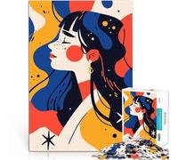 Rompecabezas para Adolescentes de 1000 Piezas Retrato Abstracto de Mujer Entre Estrellas, Arte Minimalista Aprendizaje Educativo Buen Regalo 52x38cm