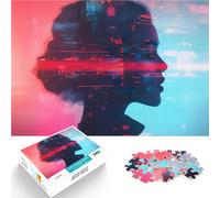 Rompecabezas para Adolescentes de 1000 Piezas Retrato con Falla Digital Rompecabezas con Piezas de Formas aleatorias Que se entrelazan Completamente 38x26cm