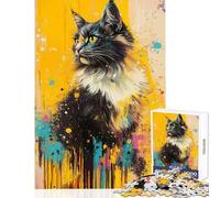 Rompecabezas para Adolescentes de 1000 Piezas Retrato de Gato con Salpicaduras Rompecabezas de 1000 Piezas para ejercitar la Mente Gran Regalo para Juegos educativos y de Aprendizaje (38x52cm)