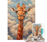 Rompecabezas para Adolescentes de 1000 Piezas Retrato de Jirafa y Nubes Rompecabezas para Adultos Juego práctico desafío difícil diversión en casa (Tamaño 38x52cm)