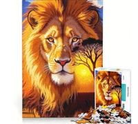 Rompecabezas para Adolescentes de 1000 Piezas Retrato de león al Atardecer Africano Juego Educativo decoración de Pared cumpleaños y Navidad 38x26cm