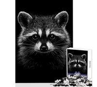 Rompecabezas para Adolescentes de 1000 Piezas Retrato de Mapache monocromático sobre Fondo Negro Juguetes de Bricolaje Gran Regalo para Juegos Juegos relajantes desafiantes para completar 38x52cm