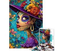 Rompecabezas para Adolescentes de 1000 Piezas Retrato de Mujer del Día de Muertos Rompecabezas para Adultos Juegos Divertidos Carrera de Velocidad Manual Interacción Entre Padres e Hijos (38x52cm)