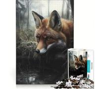 Rompecabezas para Adolescentes de 1000 Piezas Retrato de un Zorro en un Bosque brumoso Juegos relajantes Interacción Entre Padres e Hijos Juego de desafío único 38x52cm