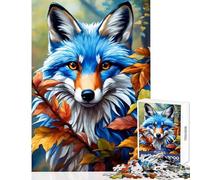 Rompecabezas para Adolescentes de 1000 Piezas: Retrato de Zorro Azul con Hojas de otoño Juguete para decoración de Pared Regalo Divertido Juego Educativo con póster a Juego y Hoja de Trivia 38x26cm