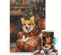 Rompecabezas para Adolescentes de 1000 Piezas: Retrato navideño de Corgi, Juguete Educativo, para divertirse en Familia, para Fortalecer el Amor Entre Parejas 38x52cm