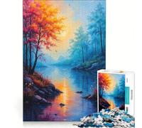 Rompecabezas para Adolescentes de 1000 Piezas: Río al Atardecer otoñal, Juego práctico, Ideal para Pasar el Tiempo en casa, con póster y Hoja de Preguntas a Juego, 38x52cm