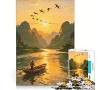 Rompecabezas para Adolescentes de 1000 Piezas, Río Dorado al Atardecer, Estilo Chino, Juguetes antiestrés, desafío difícil, fortalece el Amor Entre Parejas 38x26cm