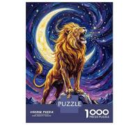 Rompecabezas para Adolescentes De 1000 Piezas Roaring Lion Under Crescent Moon Painting Rompecabezas para Adultos Juegos Divertidos Una Obra De Arte Cumpleaños Y Navidad 70x50cm/1000