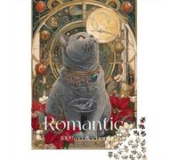 Rompecabezas para Adolescentes De 1000 Piezas Romantic Cat Art Print-1 Rompecabezas para Adultos Juego De Ingenio Patrón De Ensamblaje Cumpleaños Y Navidad 52x38cm/1000pcs