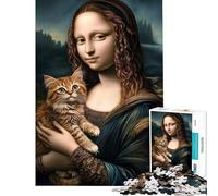 Rompecabezas para Adolescentes de 1000 Piezas Rompecabezas de Gato Mona Lisa para Adultos Juego Familiar Carrera de Velocidad Manual cumpleaños (tamaño 38x26cm)
