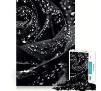 Rompecabezas para Adolescentes de 1000 Piezas Rosa Negra en Gotas de Agua,diseño de Bordes, Juego para concentrarse,diversión para el Tiempo Libre,Regalo artístico de Navidad 38x52cm