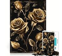 Rompecabezas para Adolescentes de 1000 Piezas,Rosas Negras y Doradas,diseño de Lujo con Bordes precisos,Juego Divertido para concentrarse,Momento de diversión Tranquilo, Tranquilo