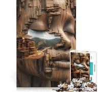 Rompecabezas para Adolescentes de 1000 Piezas: Rostro de Mujer Africana Tallado en Madera Juego de ingenio Ideal para la interacción Entre Padres e Hijos Regalo de cumpleaños 50x75cm