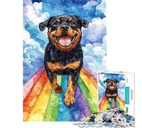 Rompecabezas para Adolescentes de 1000 Piezas Rottweiler en el Puente arcoíris Difícil y desafiante Juego Familiar Apto para Mayores de 14 años (38x26cm)