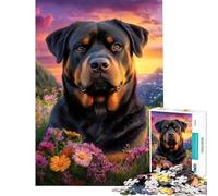 Rompecabezas para Adolescentes de 1000 Piezas Rottweiler en Flor Rompecabezas para Adultos Ideal para Pasar el Tiempo en casa Un Reto Educativo Diversión Familiar y para la Noche de Juegos 38x52cm