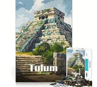 Rompecabezas para Adolescentes de 1000 Piezas, ruinas mayas de Tulum, decoración de Corte preciso, Juguete Creativo y Divertido, Juego de Paz, Pieza de Arte navideña (38x26cm)