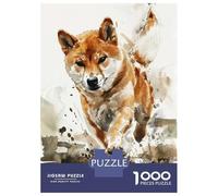 Rompecabezas para Adolescentes De 1000 Piezas Running Shiba Inu Watercolor Rompecabezas para Adultos Juguetes Antiestrés Decoración De Pared Interacción Entre Padres E Hijos 38x26cm/1000pcs