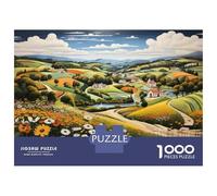 Rompecabezas para Adolescentes De 1000 Piezas Rural Serenity Countryside Landscape with Fields of Flowers Rompecabezas para Adolescentes Juegos Relajantes Regalos para Mujeres para Cumpleaños, Navida