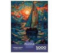 Rompecabezas para Adolescentes De 1000 Piezas Sailboat at Sunset, Stained Glass Style Rompecabezas para Adultos Juegos Relajantes Una Obra De Arte Cumpleaños 70x50cm/1000pcs