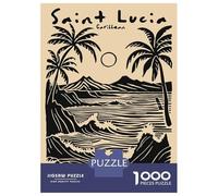 Rompecabezas para Adolescentes De 1000 Piezas Saint Lucia Caribbean Black and Beige Print Rompecabezas DIY Juguetes Vacaciones En Casa Matar El Tiempo Cumpleaños Y Navidad 52x38cm/10