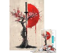Rompecabezas para Adolescentes de 1000 Piezas Sakura Katana Sol Rojo Desafío de Inteligencia Juguetes adictivos Juego Familiar Antiestrés Regalo Divertido (Tamaño 50x75cm)