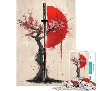 Rompecabezas para Adolescentes de 1000 Piezas Sakura Katana Sol Rojo Juego práctico Juego desafiante Juguetes Regalos Ideas Corte de precisión (Tamaño 38x26cm)