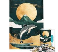 Rompecabezas para Adolescentes de 1000 Piezas Salto de delfín bajo la Luna Difícil y desafiante Regalo de cumpleaños Juego Educativo para Mayores de 14 años Juego de Rompecabezas Incluido (50x75cm)